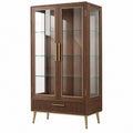 Vitrine 90 x 40 x 180 cm Holz und Glas Braun mit 2 Türen und Schublade - Varzenix