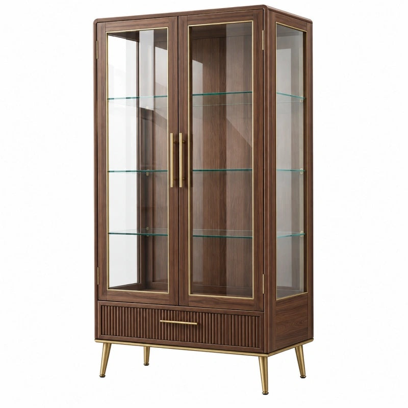 Vitrine 90 x 40 x 180 cm Holz und Glas Braun mit 2 Türen und Schublade - Varzenix
