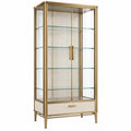 Vitrine 90 x 40 x 180 cm aus Metall und Glas Gold mit 2 Türen und Schublade - Varzenix
