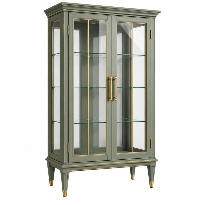 Vitrine 90 x 40 x 180 cm Holzwerkstoff Glas Grün Klassisch - Varzenix