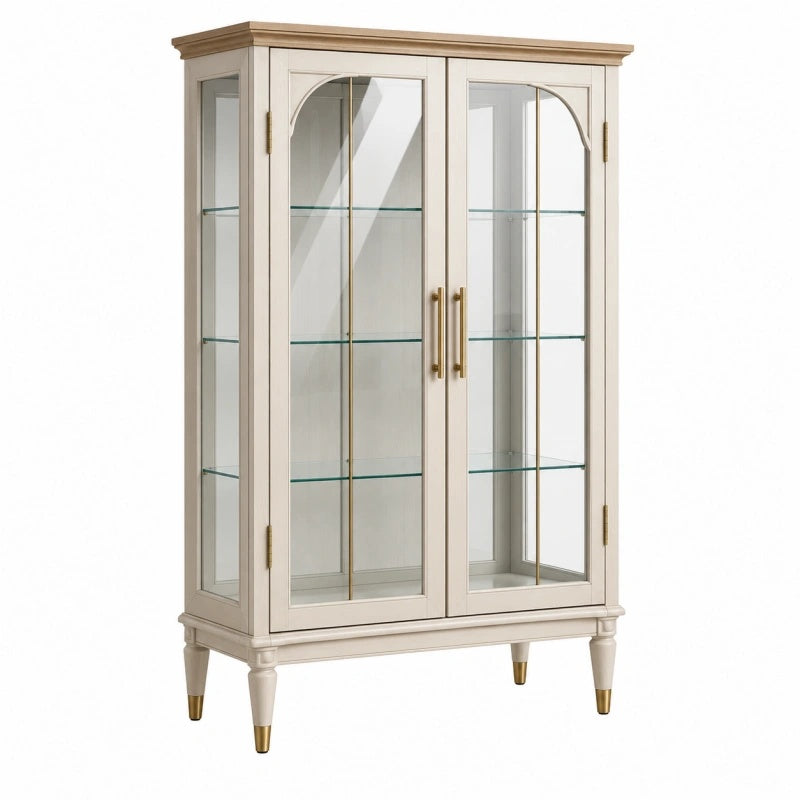 Vitrine 100 x 45 x 180 cm Holz Glas Creme klassischer Stil - Varzenix