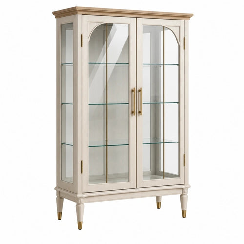 Vitrine 100 x 45 x 180 cm Holz Glas Creme klassischer Stil - Varzenix