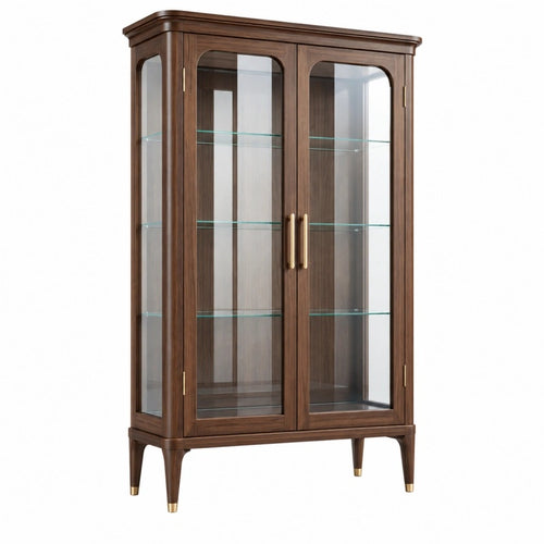 Vitrine 100 x 45 x 180 cm Holz Braun mit Glastüren Klassischer Stil - Varzenix