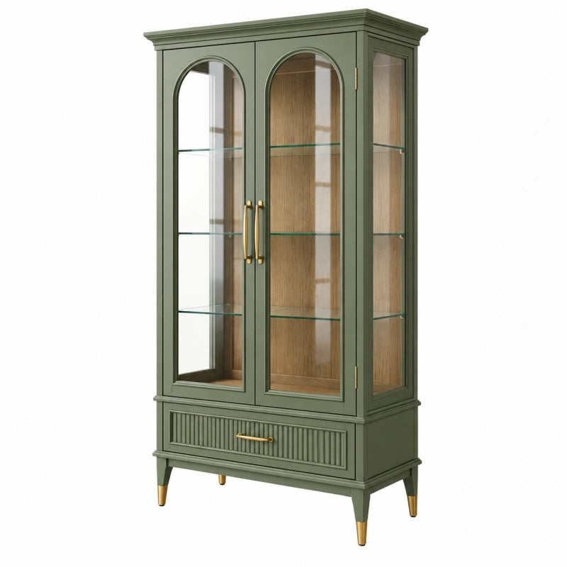 Vitrine 90 x 40 x 180 cm aus Holzwerkstoff in Grün mit Glastüren im klassischen Stil - Varzenix