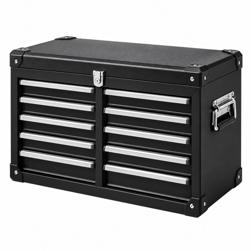 Werkzeugkoffer 60 x 30 x 40 cm schwarzes Metall mit 12 Schubladen abschließbar - Varzenix