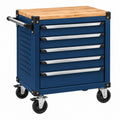 Werkstattwagen 72 x 46 x 92 cm Stahl Holz Blau mit 5 Schubladen und Rollen - Varzenix