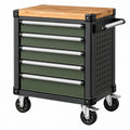 Werkzeugwagen 77 x 46 x 95 cm Stahl Bambus Grün Schwarz mit 5 Schubladen rollbar - Varzenix