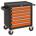 Werkstattwagen 69 x 46 x 97 cm aus Stahl Schwarz Orange mit 7 Schubladen und Rollen - Varzenix