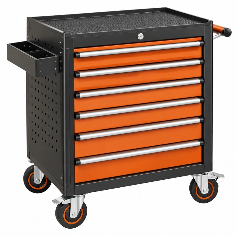 Werkstattwagen 69 x 46 x 97 cm aus Stahl Schwarz Orange mit 7 Schubladen und Rollen - Varzenix