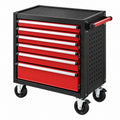 Werkzeugwagen 77 x 46 x 97 cm Stahl Rot Schwarz mit 7 Schubladen fahrbar - Varzenix