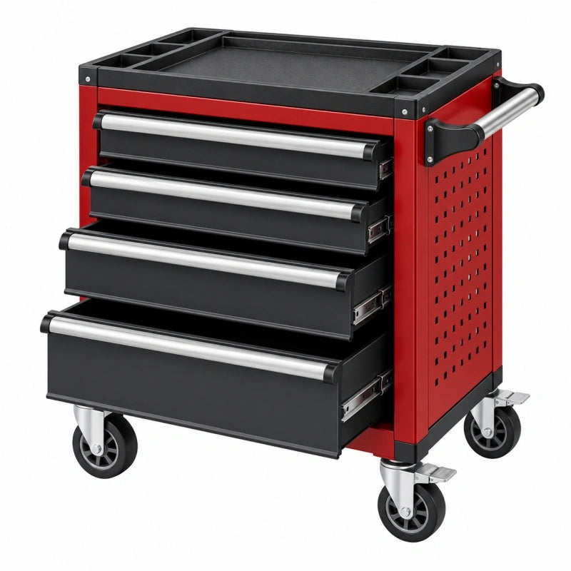 Werkstattwagen 78 x 46 x 97 cm aus Stahl Rot Schwarz mit 5 Schubladen und Rollen - Varzenix