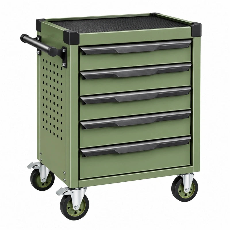 Werkzeugwagen 77 x 46 x 97 cm aus Stahl Grün mit 5 Schubladen und Rollen - Varzenix
