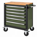 Werkzeugwagen 77 x 46 x 97 cm Stahl Grün Schwarz mit Holzarbeitsplatte und 7 Schubladen - Varzenix