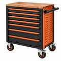 Werkzeugwagen 77 x 46 x 97 cm Stahl Schwarz Orange mit Holzarbeitsplatte und 8 Schubladen - Varzenix